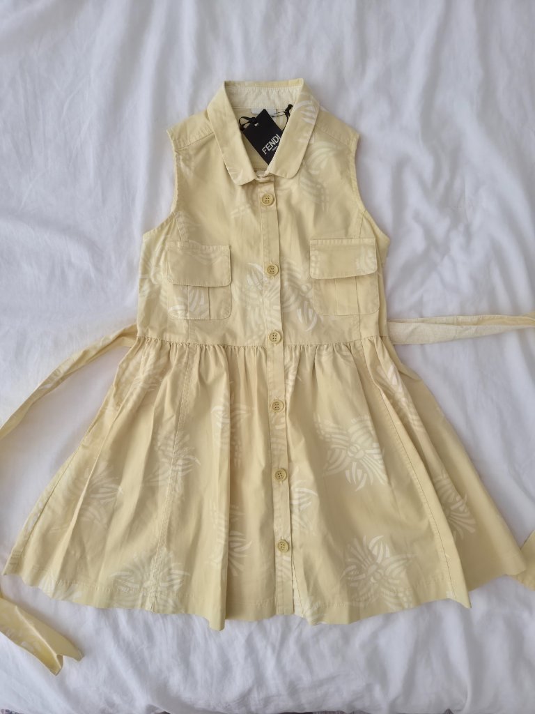 Fendi Kids Girls Yellow Ff Monogram Sleeveless Utility Dress Nwt